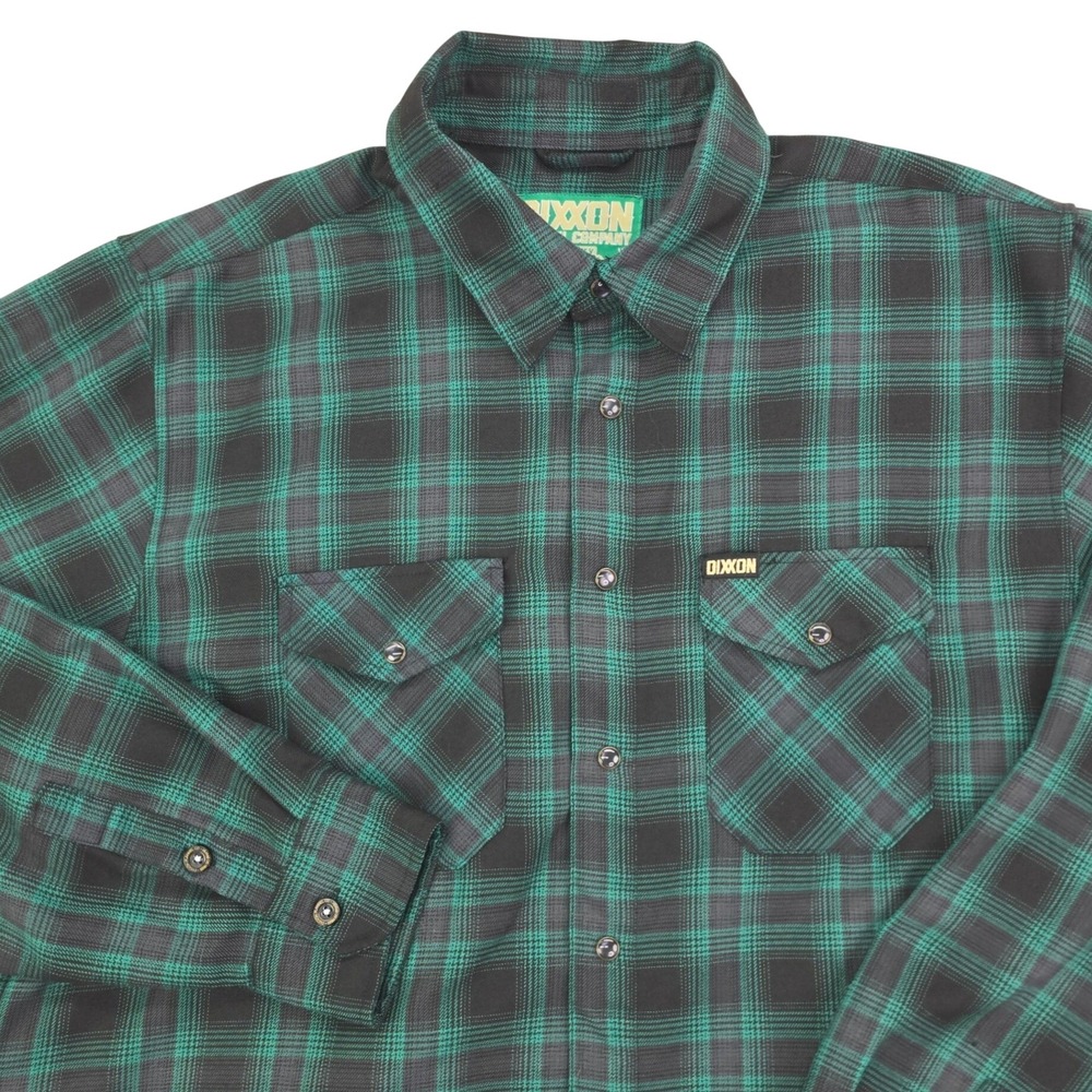 Dixxon McCaffrey Flannel Shirt Mens XL Green Black Plaid D-Tech Workwear Biker